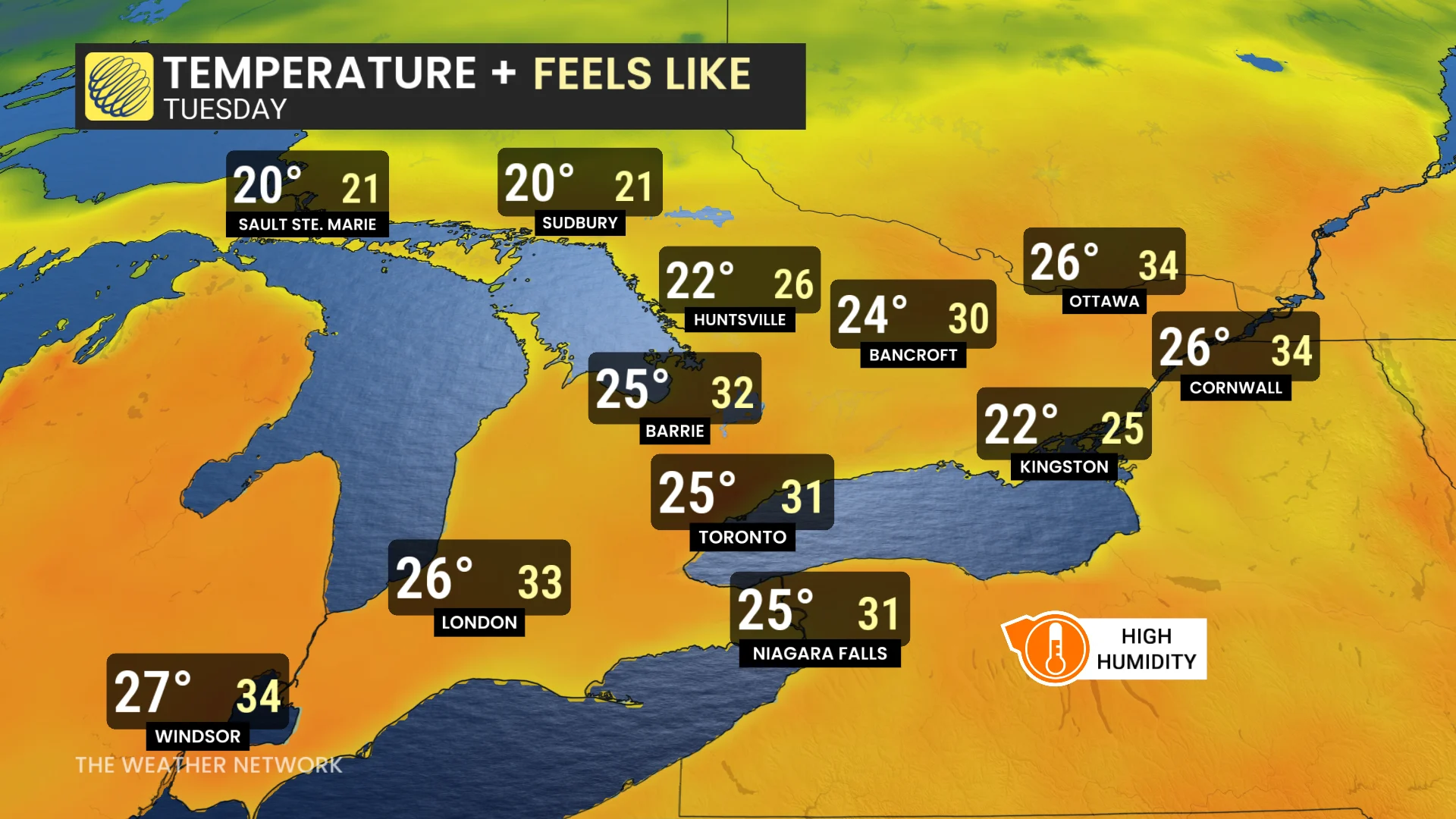 Baron - Ontario Tuesday temperatures - May 14
