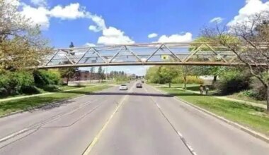 pedestrian bridge closes for paving work in mississauga.