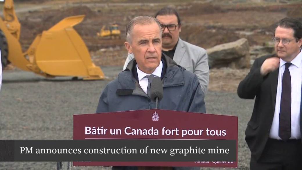 Click to play video: 'Carney breaks ground on Nouveau Monde Graphite’s Matawinie Mine in Québec '