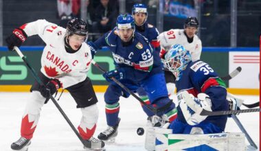 Celebrini scores pair to lead Canada over Italy at men's hockey worlds