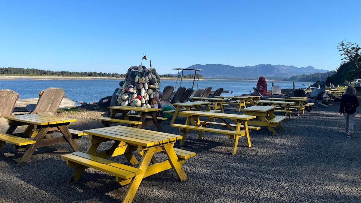 A blue sky day in Tillamook Bay, Oregon along the Pacific Ocean