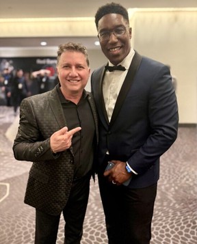 Marc Saltzman and Carl-Edwin Michel attend the 2026 Canadian Game Awards in Toronto, Thursday, May 21, 2026.