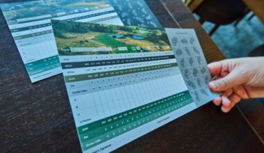 A scorecard showing different teeing options