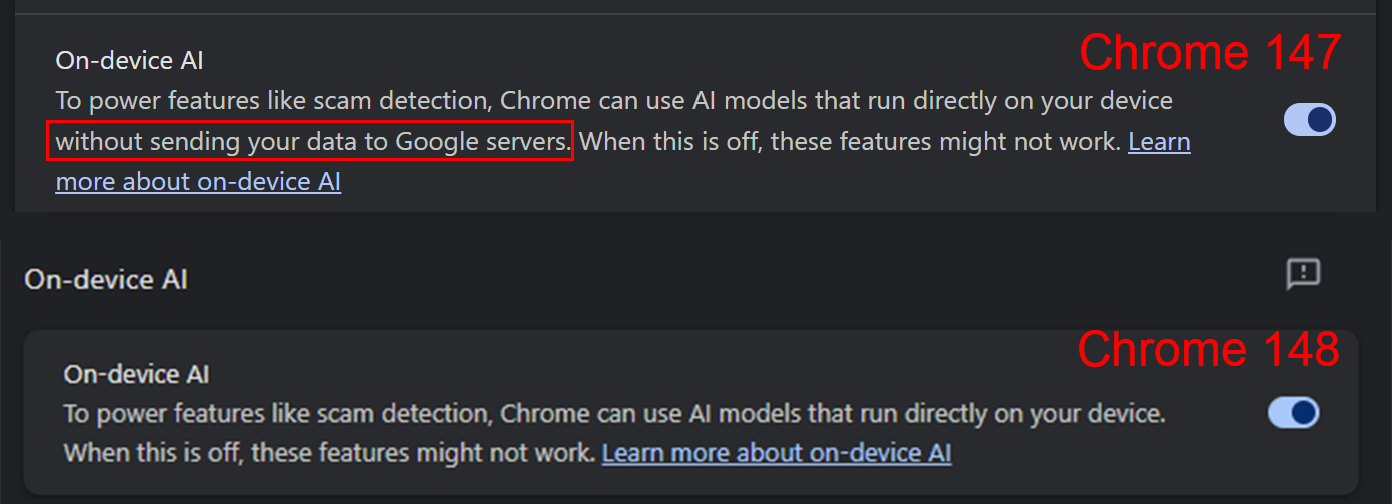 Chrome AI toggles