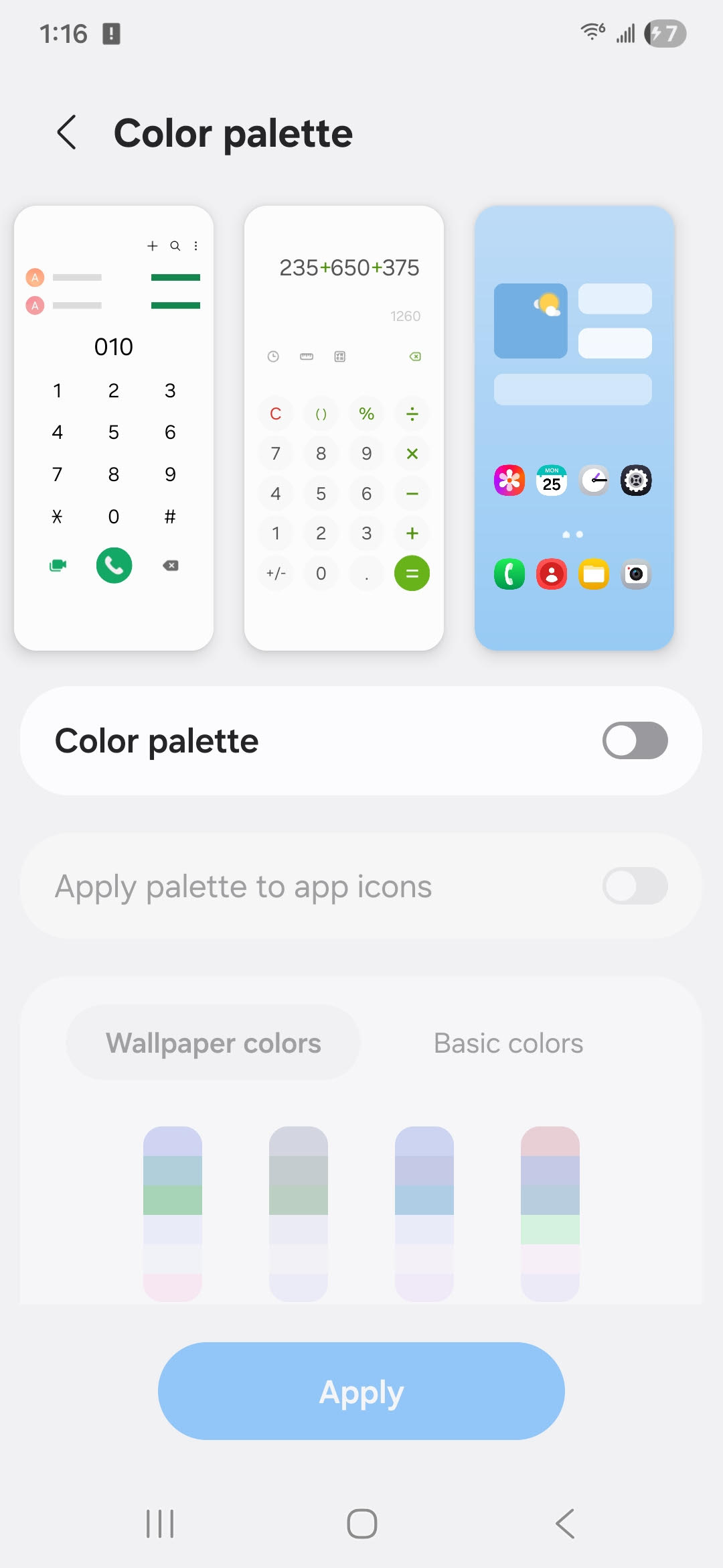 Color Palette settings Samsung phone Color Palette settings Samsung phone