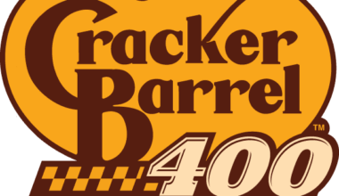 Cracker Barrel 400 at Nashville Superspeedway logo with an orange badge, brown 'Cracker Barrel' lettering, and a checkered flag motif.