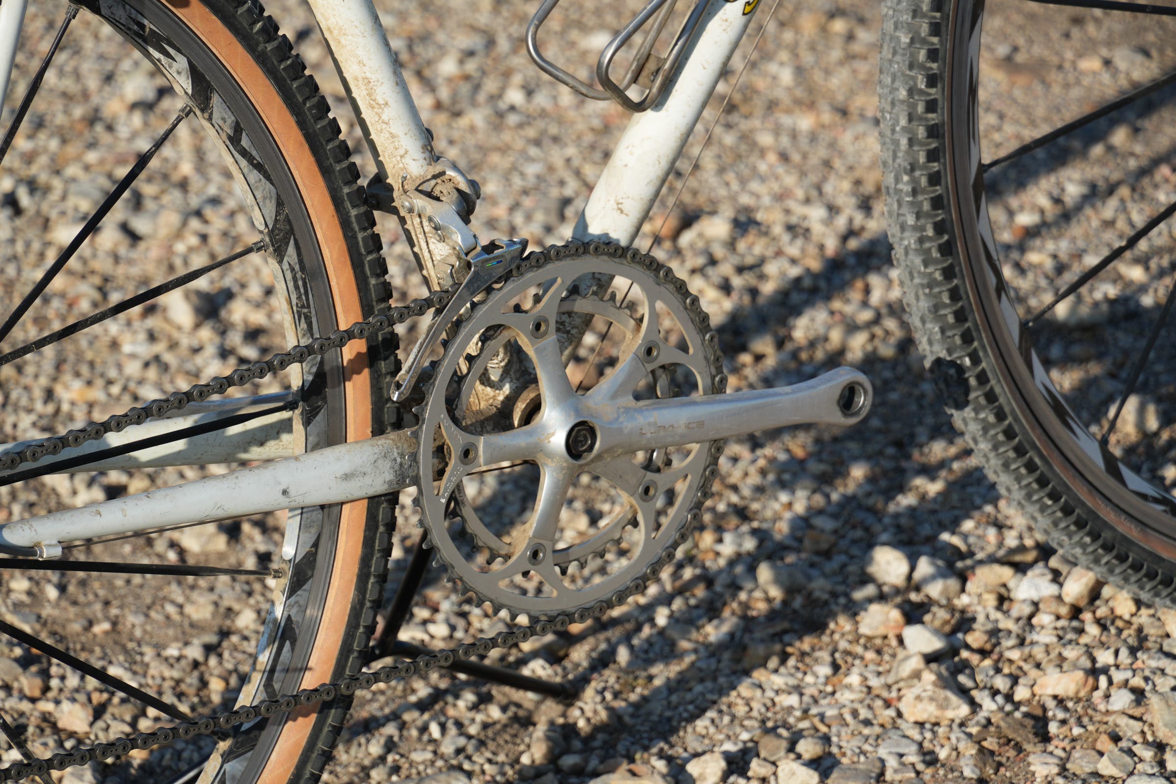 Detail Shot of the first bike to win Unbound Gravel, in 2006, Dan Hughes' Steelman cyclocross bike.