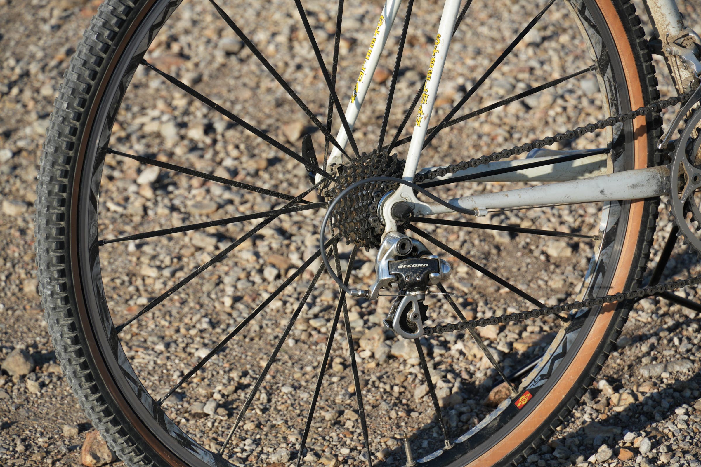 Detail Shot of the first bike to win Unbound Gravel, in 2006, Dan Hughes' Steelman cyclocross bike.