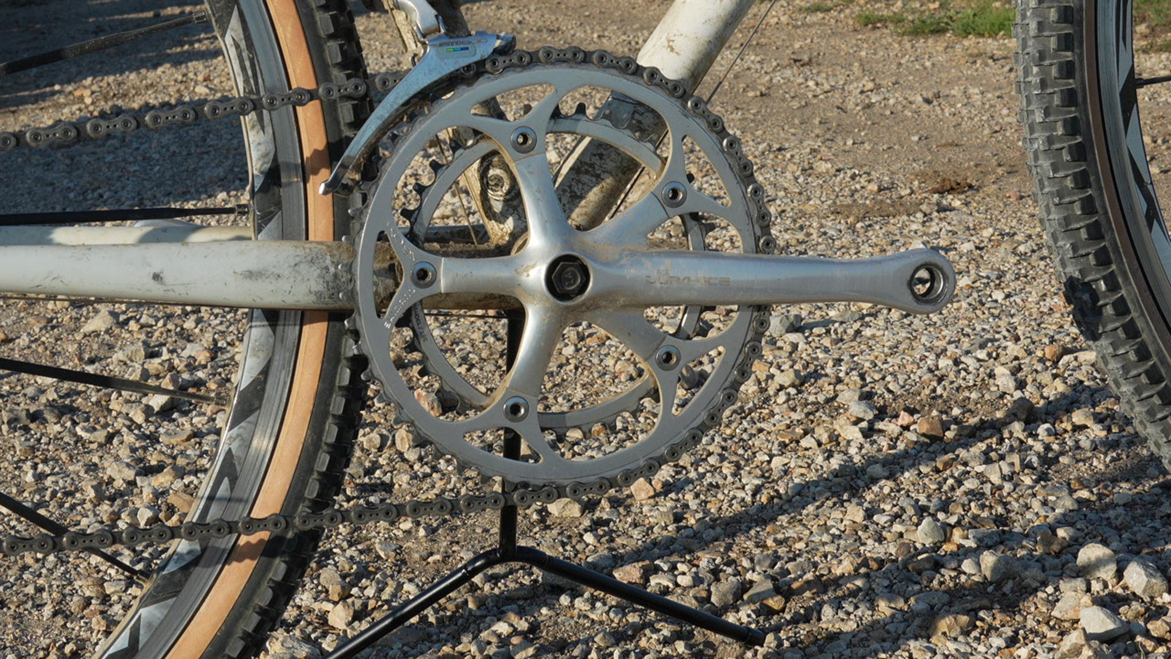 Detail Shot of the first bike to win Unbound Gravel, in 2006, Dan Hughes' Steelman cyclocross bike.