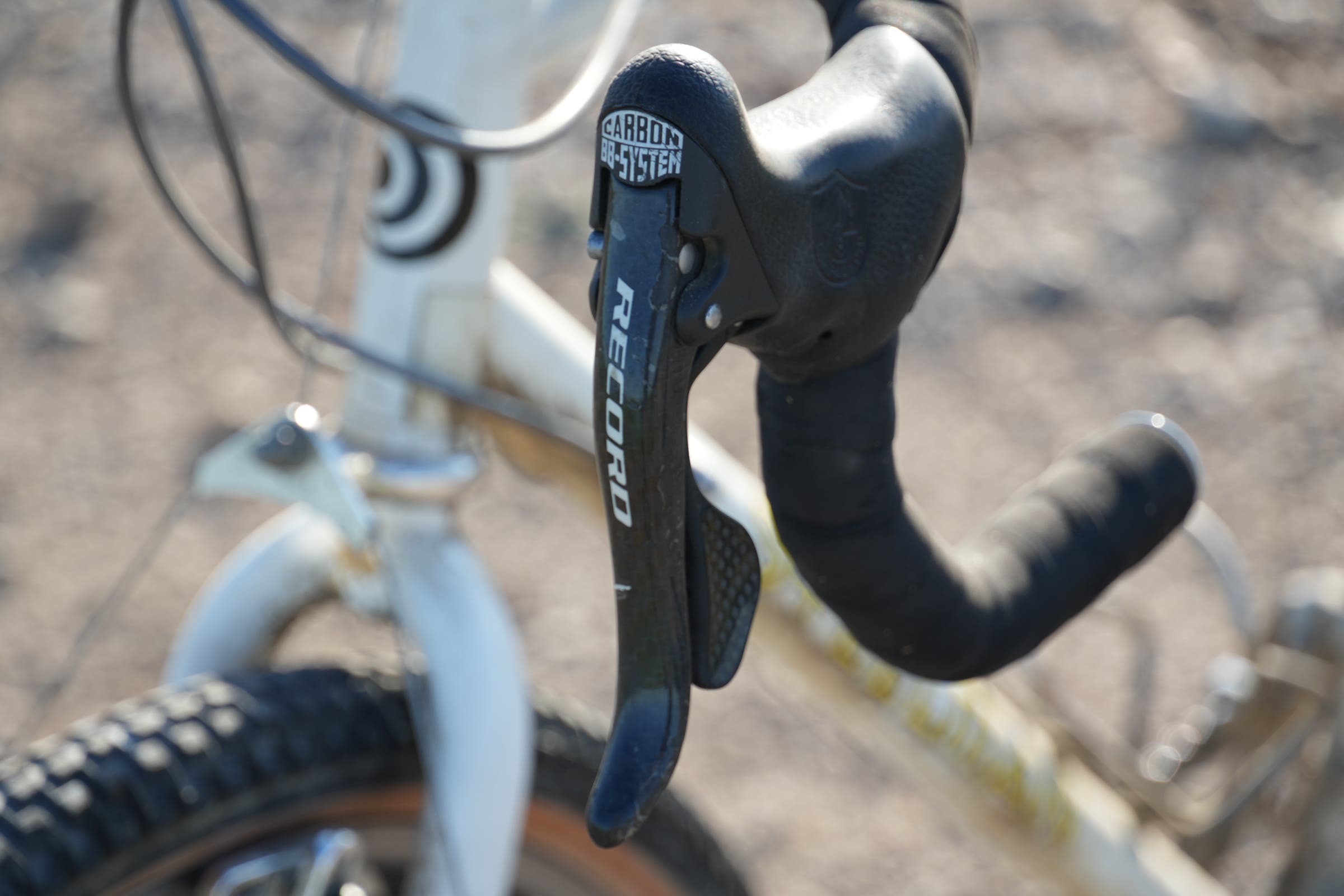 Detail Shot of the first bike to win Unbound Gravel, in 2006, Dan Hughes' Steelman cyclocross bike.