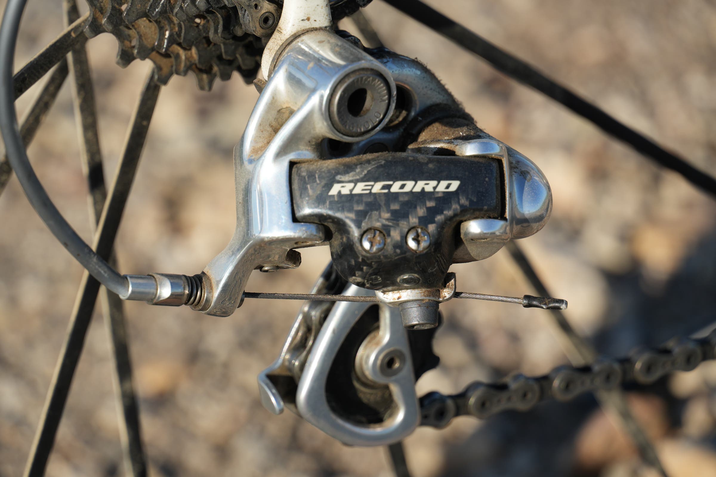 Detail Shot of the first bike to win Unbound Gravel, in 2006, Dan Hughes' Steelman cyclocross bike.