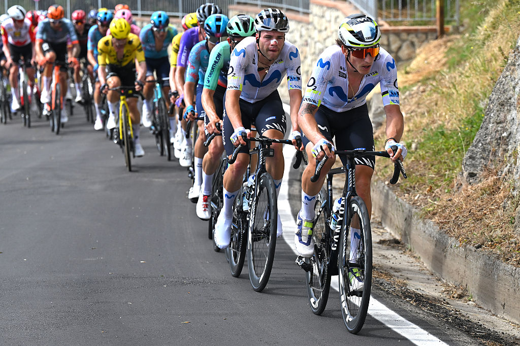 COSENZA, ITALY - MAY 12: Ivan Garcia Cortina of Spain and Team Movistar competes during the 109th Giro d&amp;apos;Italia 2026, Stage 4 a 138km stage from Catanzaro to Cosenza / #UCIWT / on May 12, 2026 in Cosenza, Italy. (Photo by Tim de Waele/Getty Images)