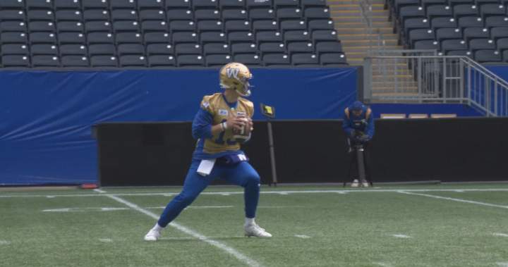 Winnipeg Blue Bombers quarterback Taylor Elgersma hits field for rookie camp - Winnipeg