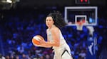 FILE - Former Las Vegas Aces center Megan Gustafson during the second half of a WNBA basketball game against the Dallas Wings in Arlington, Texas, July 27, 2025. Gustafson is now a member of the Portland Fire.