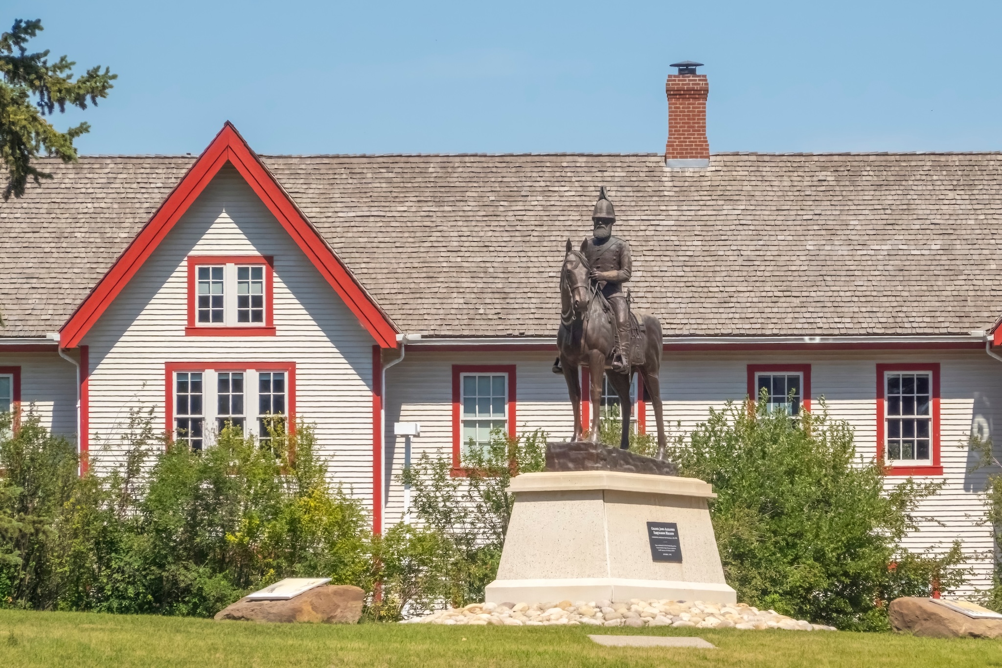 Fort Calgary a North-West Mounted Police outpost at the confluence of the Bow and Elbow rivers in present-day Calgary.