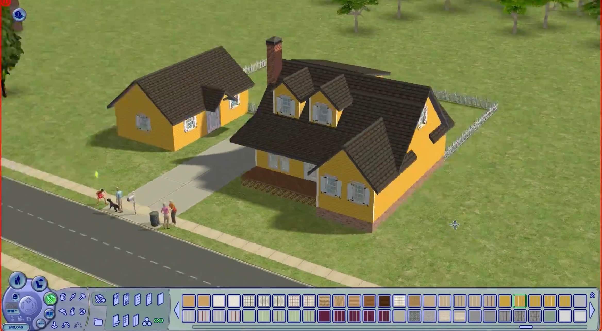 A house is being built in the Sims 2 construction mode. 