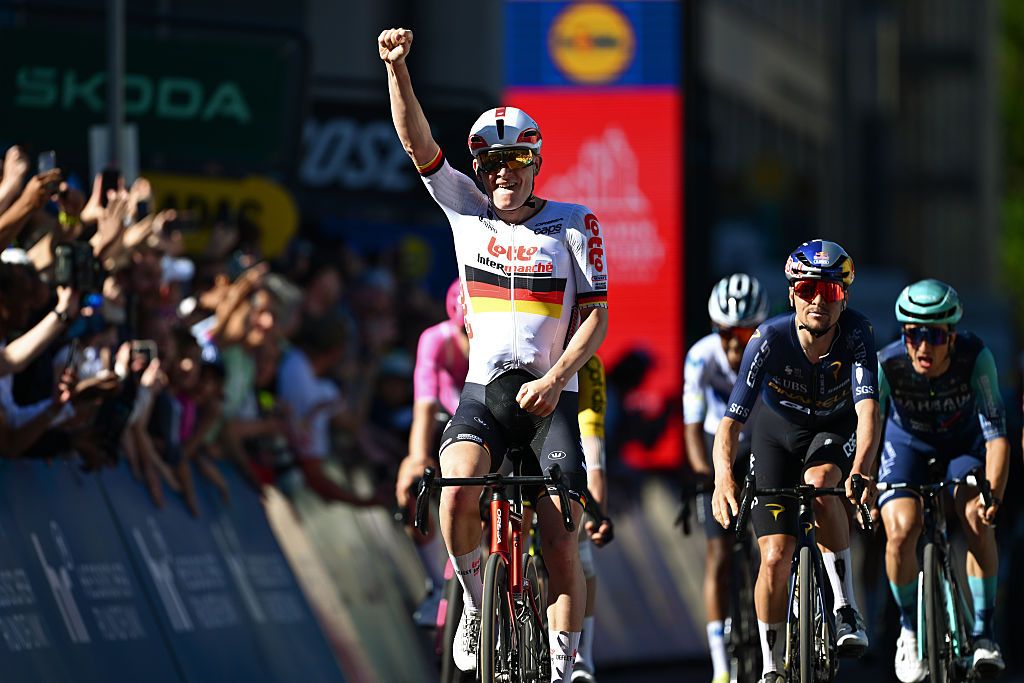 Georg Zimmermann celebrates winning 2026 Eschborn-Frankfurt