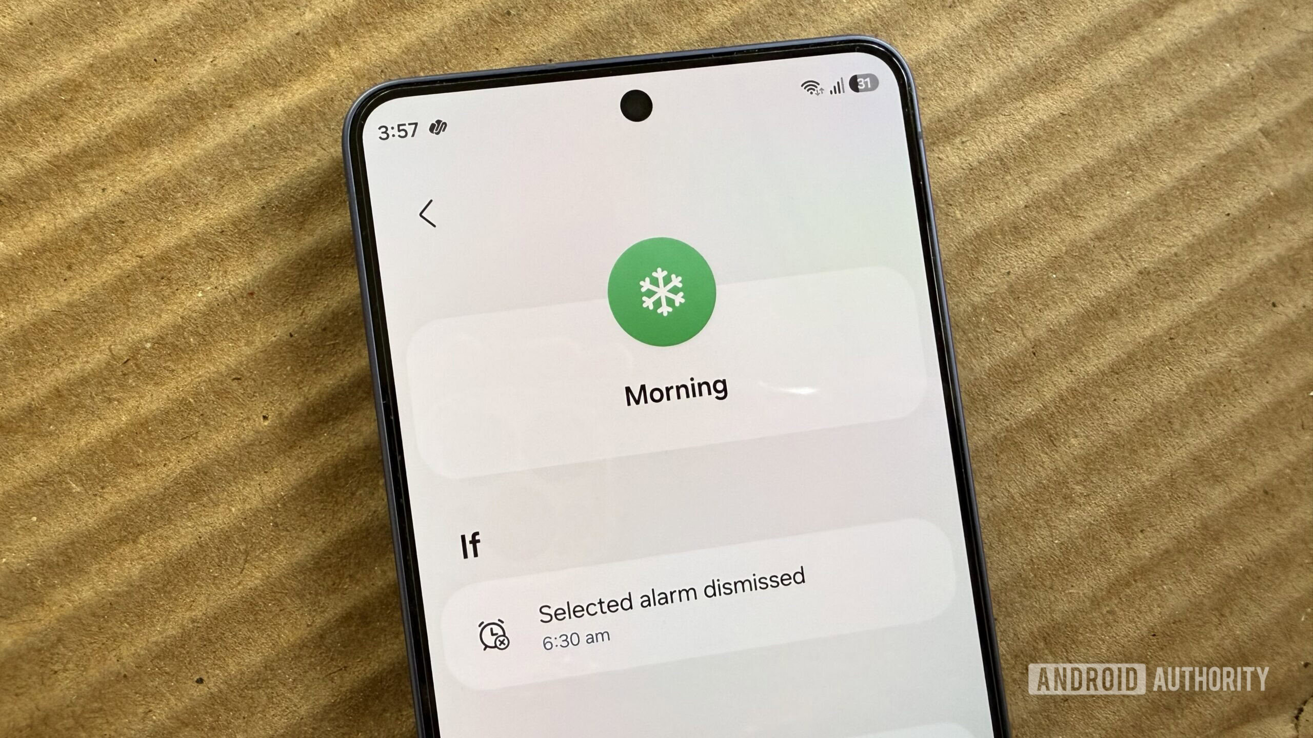 Galaxy phone showing morning routine Galaxy phone showing morning routine
