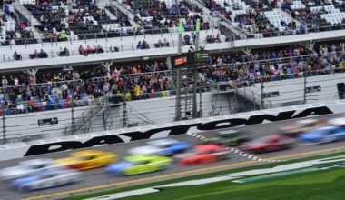 Cars race during the NASCAR Clash at Daytona International Speedway in 2019.