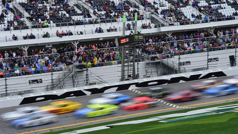 Cars race during the NASCAR Clash at Daytona International Speedway in 2019.