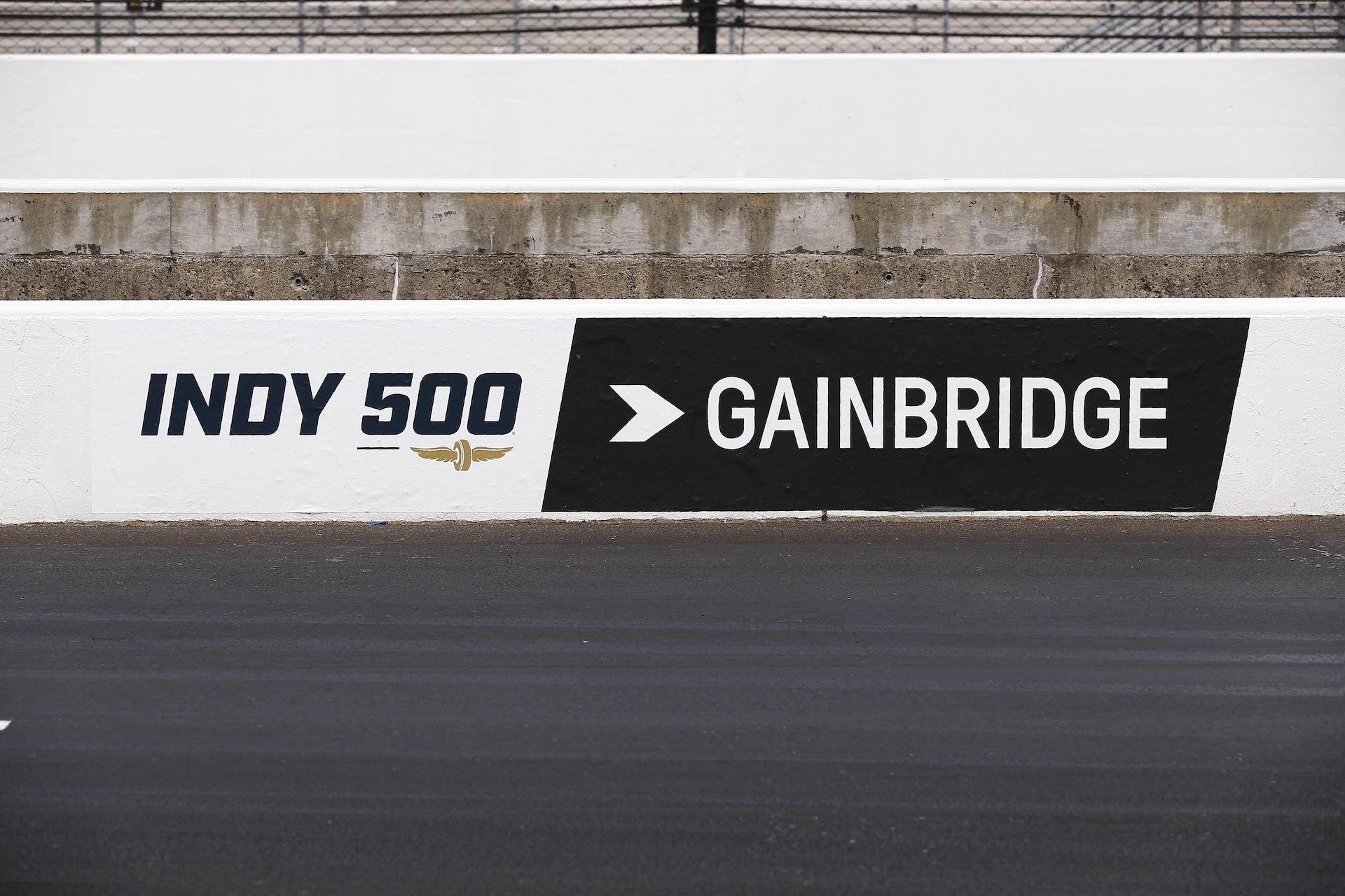 INDIANAPOLIS, IN - MAY 21: The INDY 500 Gainbridge log on the pit wall during the practice session for the NTT IndyCar Series Indianapolis 500 on May 21, 2022, at the Indianapolis Motor Speedway in Indianapolis, Indiana. (Photo by Jeffrey Brown/Icon Sportswire)