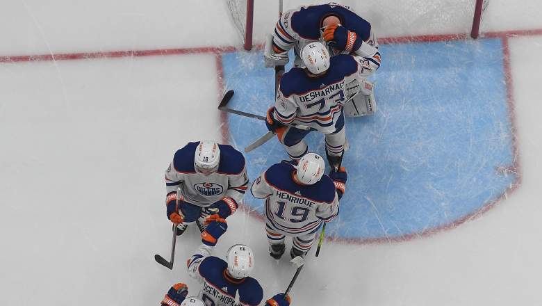 Calvin Pickard #30 of the Edmonton Oilers celebrates with teammates following a 4-0 shutout win over the Pittsburgh Penguins during the game at PPG PAINTS Arena on March 10, 2024 in Pittsburgh, Pennsylvania.