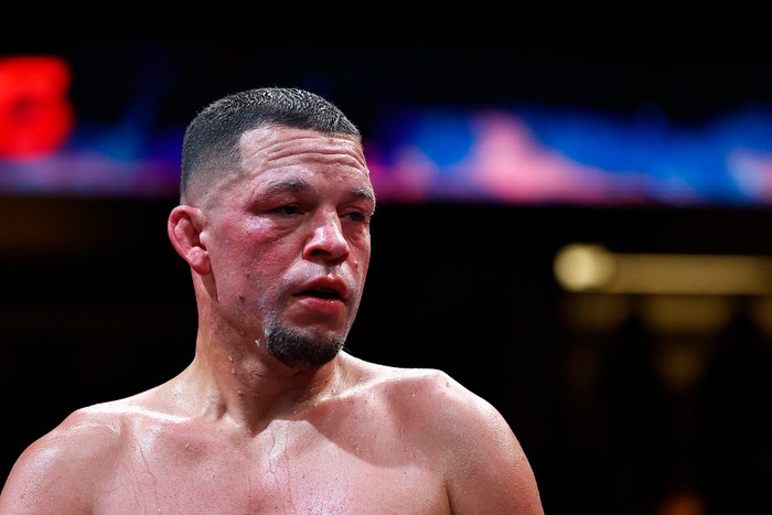 Nate Diaz Boxer and MMA fighter Nate Diaz sweats in the ring during a fight.