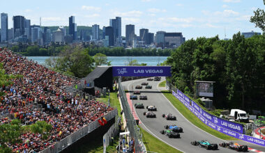 MONTREAL, QUEBEC - JUNE 15: Carlos Sainz of Spain driving the (55) Williams FW47 Mercedes Gabriel Bortoleto of Brazil driving the (5) Kick Sauber C45 Ferrari and Lance Stroll of Canada driving the (18) Aston Martin F1 Team AMR25 Mercedes chase the pack during the F1 Grand Prix of Canada at Circuit Gilles-Villeneuve on June 15, 2025 in Montreal, Quebec. (Photo by Mark Sutton - Formula 1/Formula 1 via Getty Images)