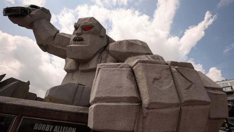 The Monster Monument statue stands outside Dover Motor Speedway ahead of NASCAR All-Star Weekend