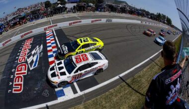 Ryan Blaney and Shane van Gisbergen lead the field at Watkins Glen International during the NASCAR Cup Series Go Bowling at The Glen race.