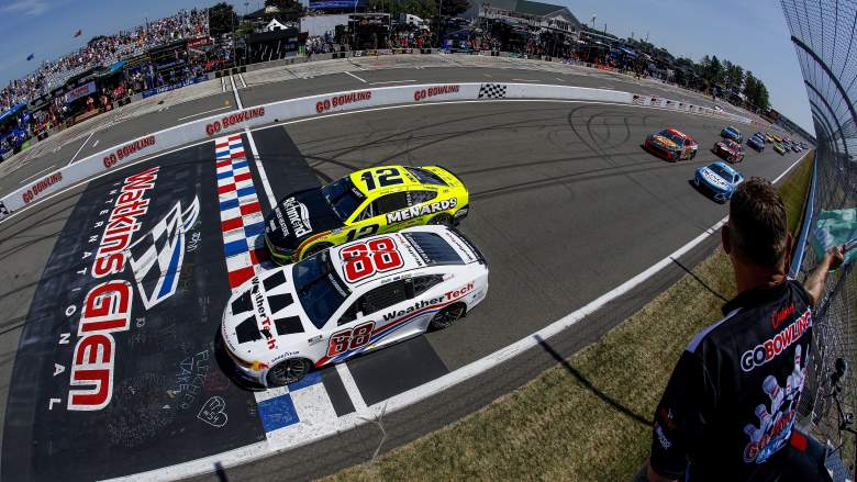 Ryan Blaney and Shane van Gisbergen lead the field at Watkins Glen International during the NASCAR Cup Series Go Bowling at The Glen race.