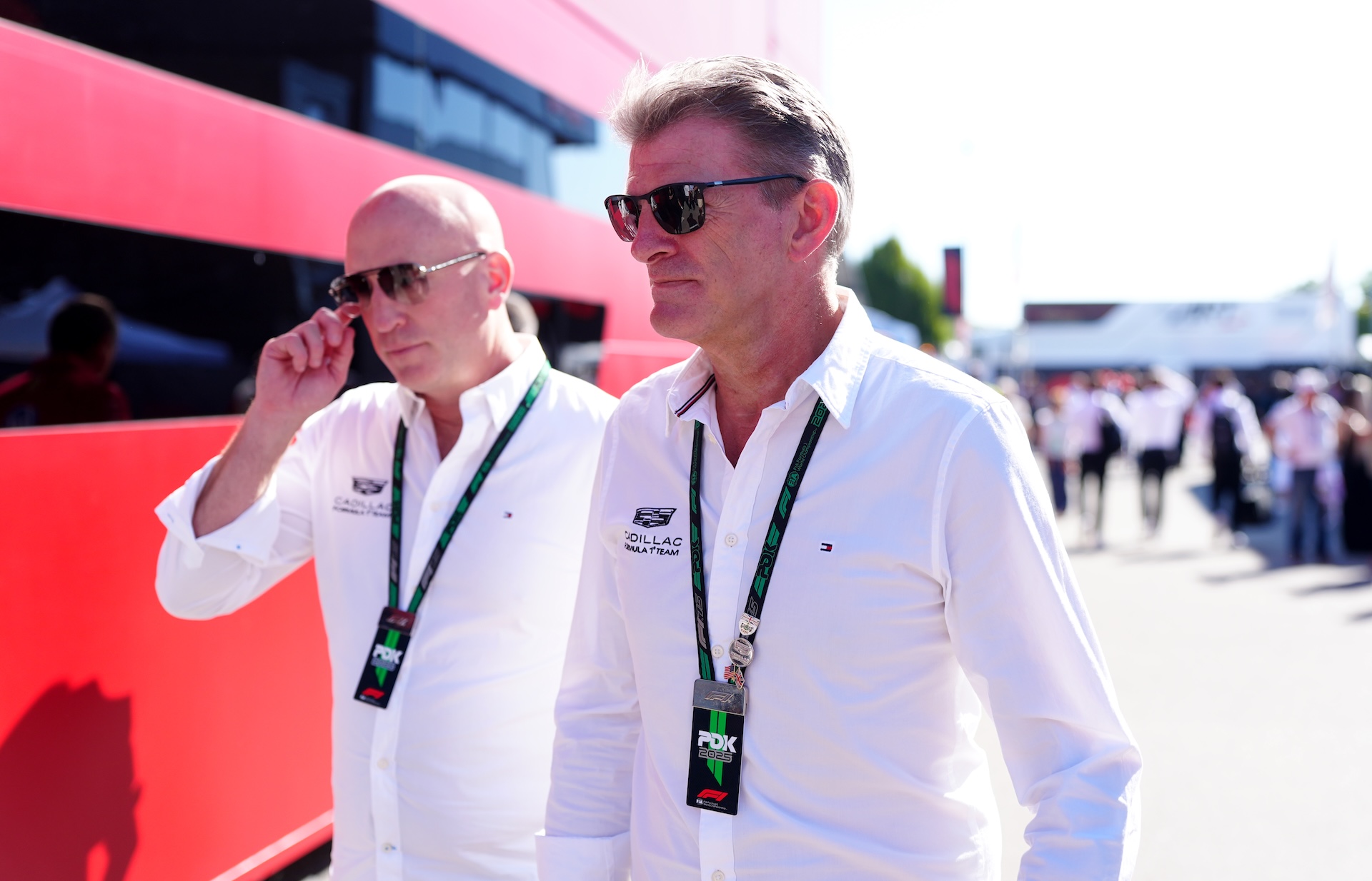 Cadillac F1 Team Principal Graeme Lowden (right) with CEO Dan Towriss arriving at the Monza circuit, ahead of FP3 and qualifying. Picture date: Saturday September 6, 2025. (Photo by David Davies/PA Images via Getty Images)