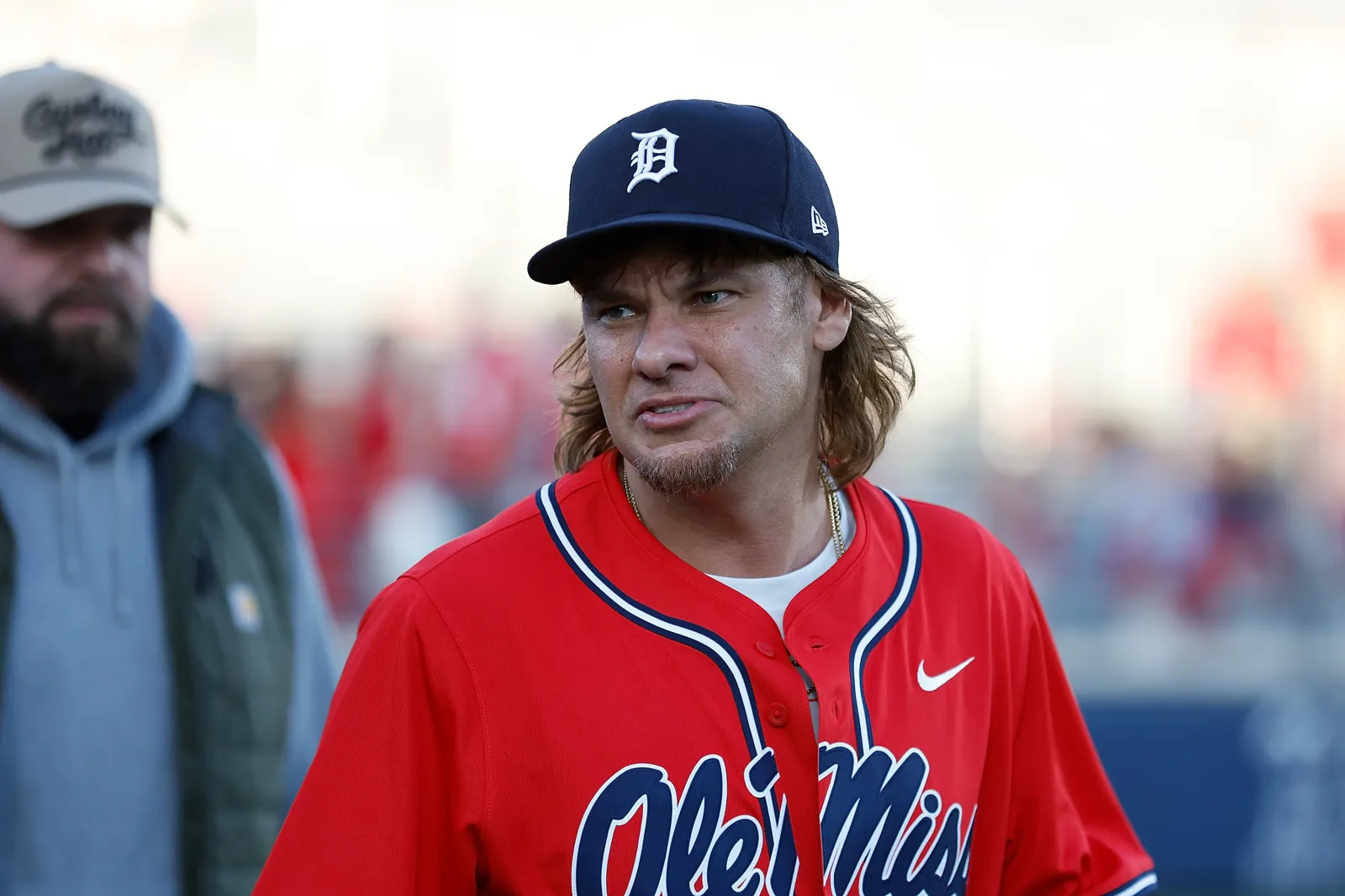 Podcaster Theo Von looks on before the game between the Mississippi Rebels and the Florida Gators at Vaught-Hemingway Stadium on November 15, 2025, in Oxford, Mississippi. (Photo by Justin Ford/Getty Images)
