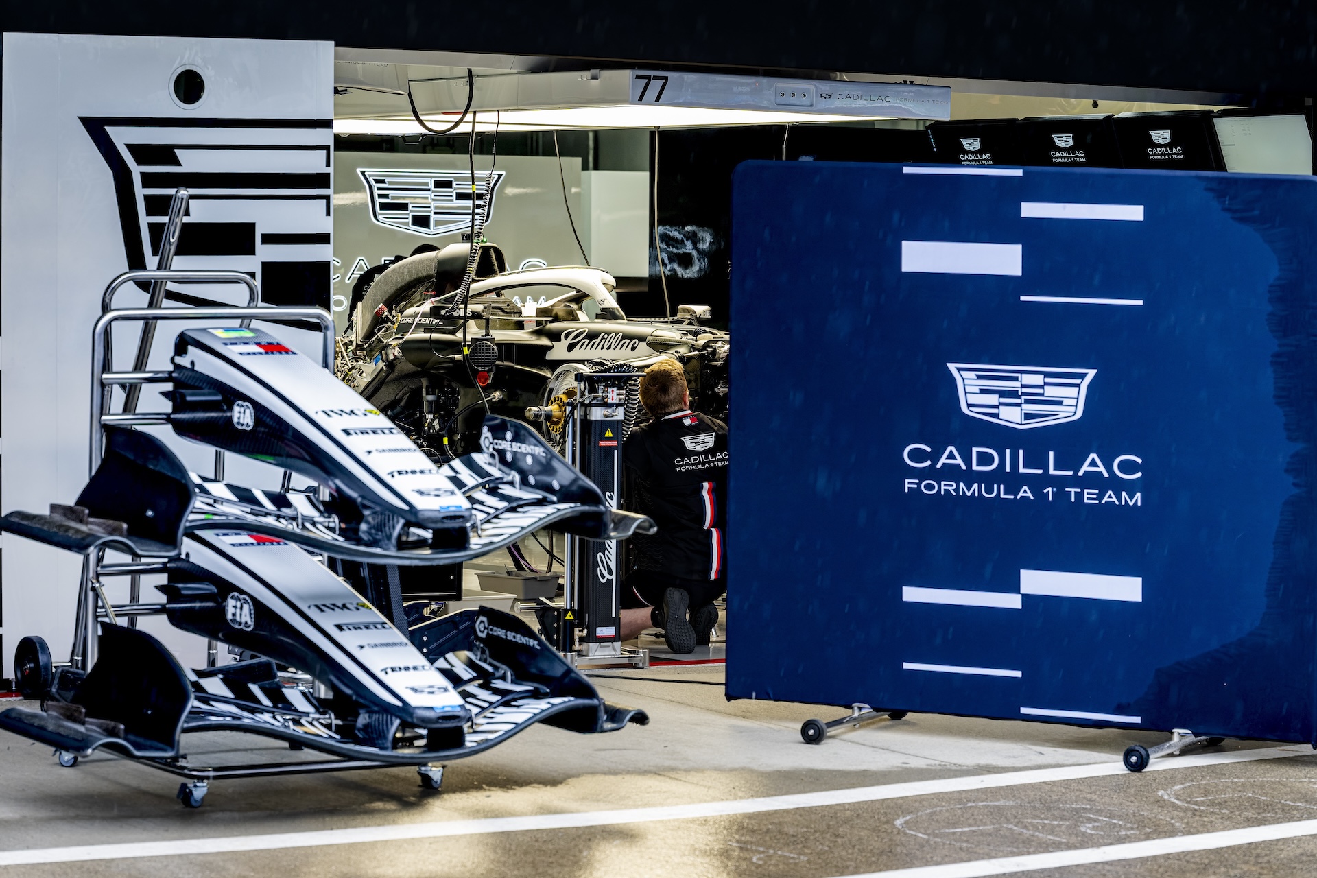 Work is carried out on the car of Formula 1 driver Valtteri Bottas of the Cadillac Formula 1 Team during the Formula 1 Japan Suzuka at the Suzuka Formula 1 circuit on March 25, 2025, in Suzuka, Japan. (Photo by Marcel van Dorst/EYE4IMAGES/NurPhoto via Getty Images)