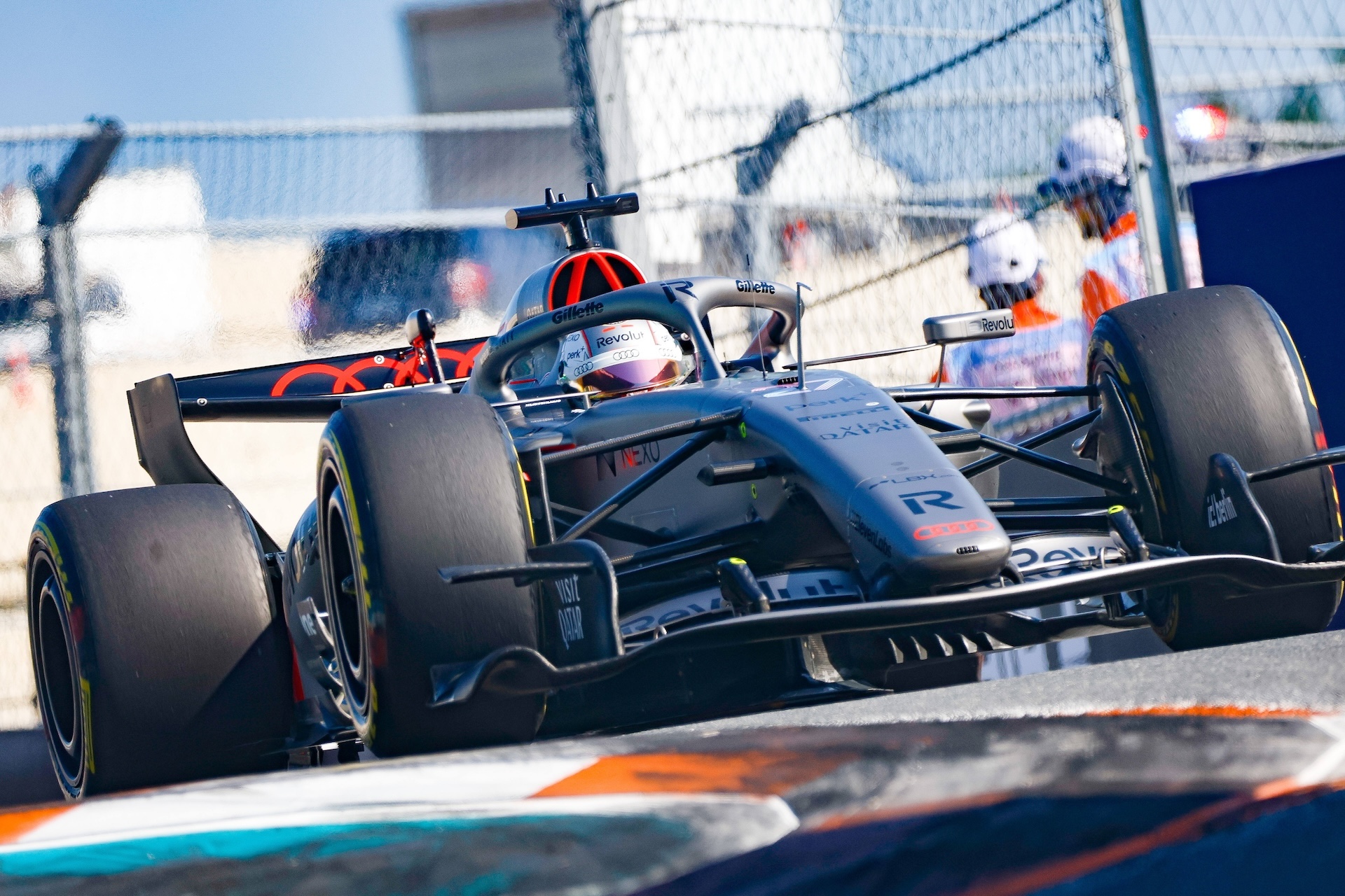 MIAMI GARDENS, FL - MAY 01: Nico Hulkenberg of Germany and driver of the (27) Audi Revolut F1 Team race car is seen on the track during the Sprint Qualifying at the F1 Miami Grand Prix, Miami Gardens, Florida, on May 1, 2026.(Photo by Chris Arjoon/Icon Sportswire via Getty Images)