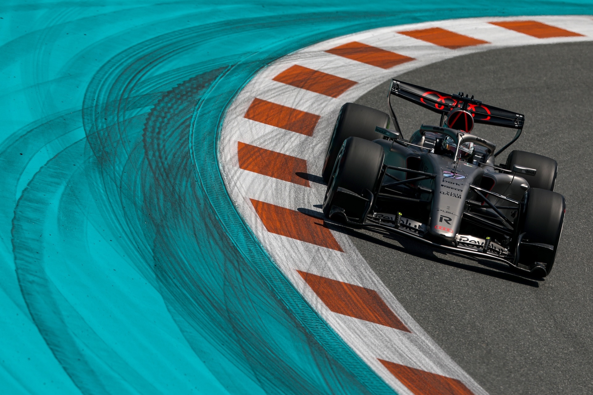 MIAMI, FLORIDA - MAY 01: Nico Hulkenberg of Germany driving the (27) Audi F1 Team R26 on track during practice ahead of the F1 Grand Prix of Miami at Miami International Autodrome on May 01, 2026 in Miami, Florida. (Photo by Chris Graythen/Getty Images)