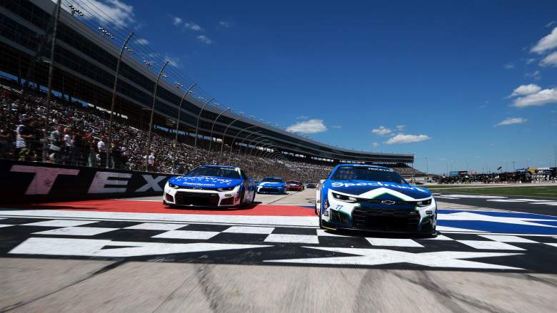 Carson Hocevar and Daniel Suárez drive side-by-side during a NASCAR Cup Series race at Texas Motor Speedway in 2026.