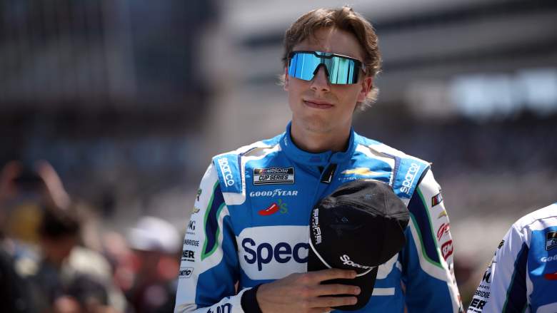 Carson Hocevar stands on the grid before a NASCAR Cup Series race at Texas Motor Speedway