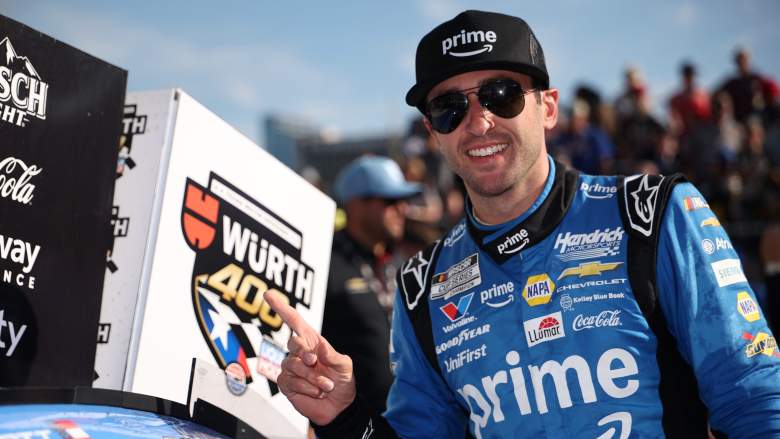 Chase Elliott celebrates in victory lane after winning the NASCAR Cup Series race at Texas Motor Speedway in May 2026