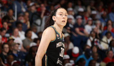 WASHINGTON, D.C. - MAY 10: Breanna Stewart #30 of the New York Liberty looks on during the game against the Washington Mystics on May 10, 2026 at Entertainment and Sports Arena in Washington, D.C. NOTE TO USER: User expressly acknowledges and agrees that, by downloading and or using this photograph, User is consenting to the terms and conditions of the Getty Images License Agreement. Mandatory Copyright Notice: Copyright 2026 NBAE(Photo by Stephen Gosling/NBAE via Getty Images)