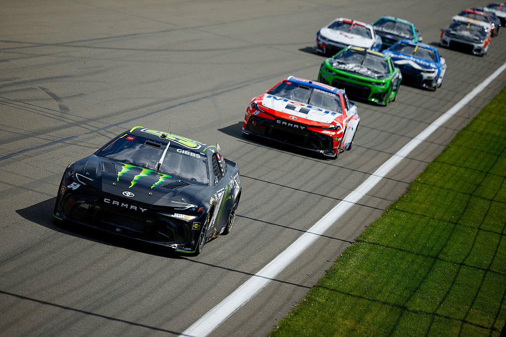 WATKINS GLEN, NEW YORK - MAY 10: Ty Gibbs, driver of the #54 Monster Energy Toyota, drives during the NASCAR Cup Series Go Bowling at The Glen at Watkins Glen International on May 10, 2026 in Watkins Glen, New York. (Photo by Sean Gardner/Getty Images)