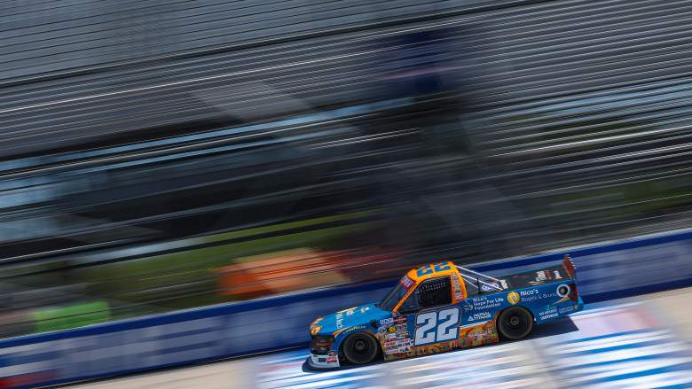 Natalie Decker drives during NASCAR Truck Series practice at Dover Motor Speedway