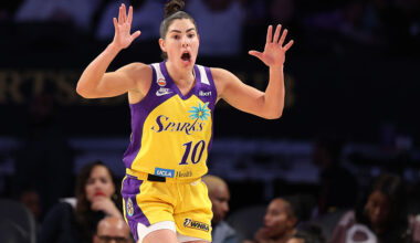 LOS ANGELES, CALIFORNIA - MAY 15: Kelsey Plum #10 of the Los Angeles Sparks reacts during the second half against the Toronto Tempo at Crypto.com Arena on May 15, 2026 in Los Angeles, California. NOTE TO USER: User expressly acknowledges and agrees that, by downloading and or using this photograph, User is consenting to the terms and conditions of the Getty Images License Agreement. (Photo by Luiza Moraes/Getty Images)