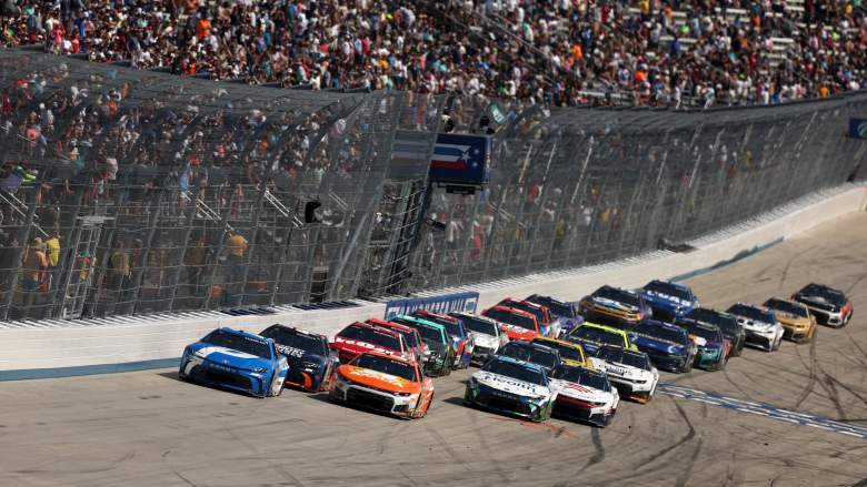 Denny Hamlin leads the NASCAR Cup Series field during the 2026 All-Star Race at Dover Motor Speedway.