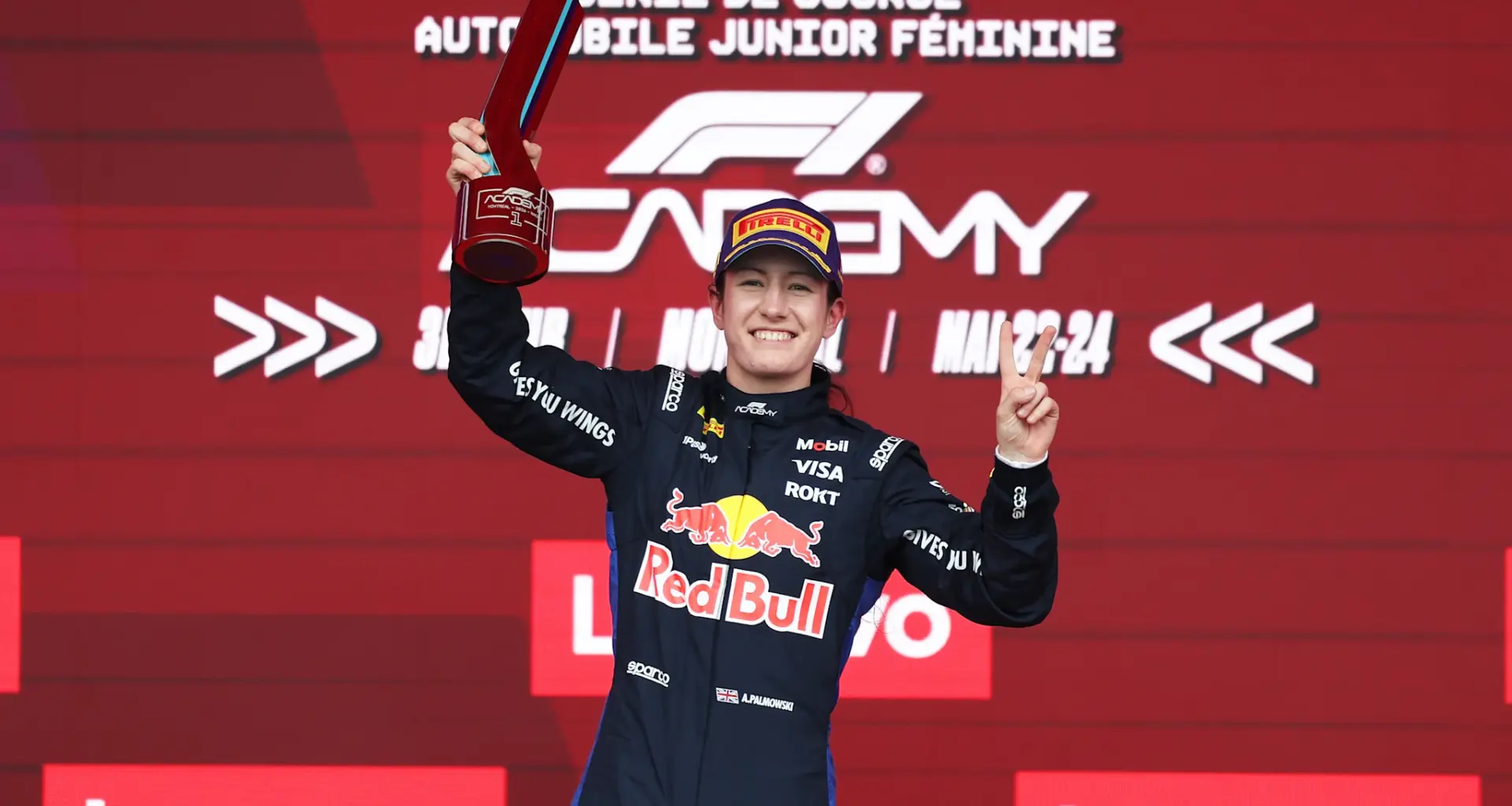MONTREAL, QUEBEC - MAY 23: Race winner Noel Leon of Mexico and Campos Racing (5) celebrates in parc