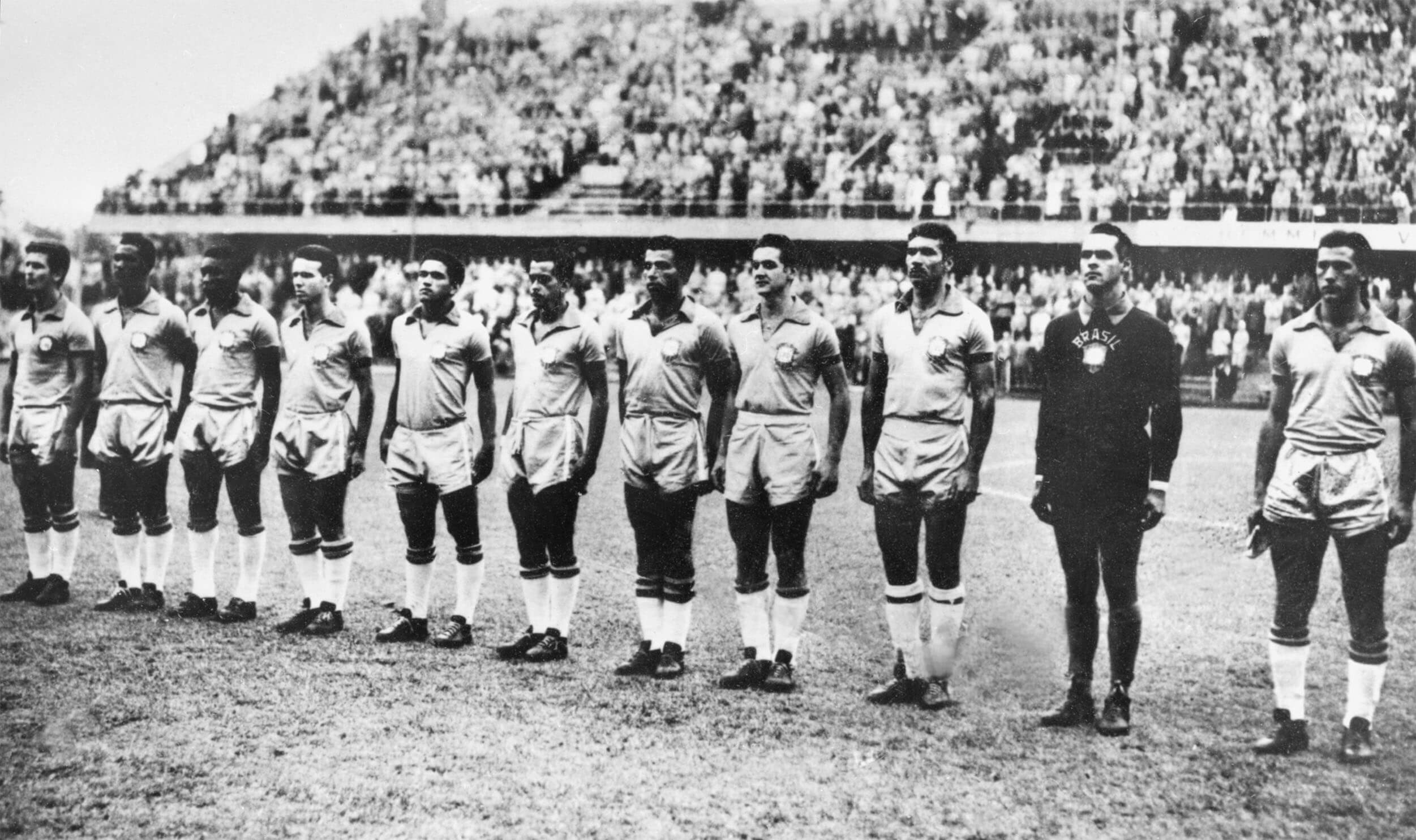 Brazil line up against the Soviet Union at the 1958 World Cup