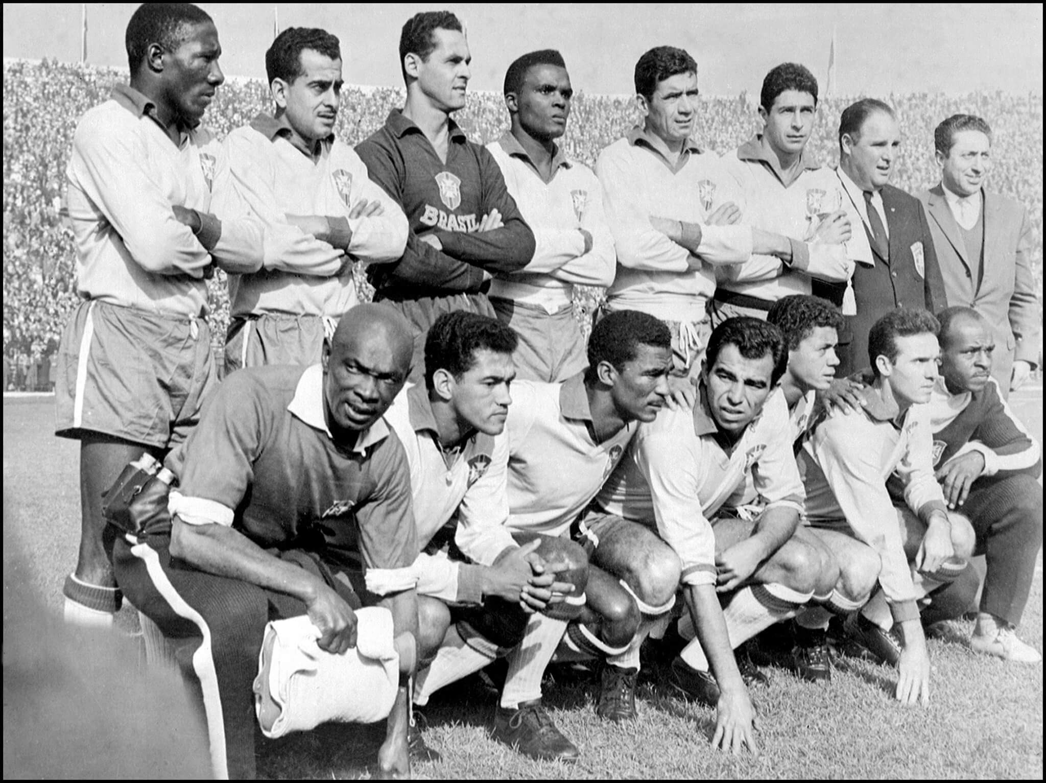 The Brazil team pose ahead of their game against Czechoslovakia in Santiago, Chile, at the 1962 World Cup