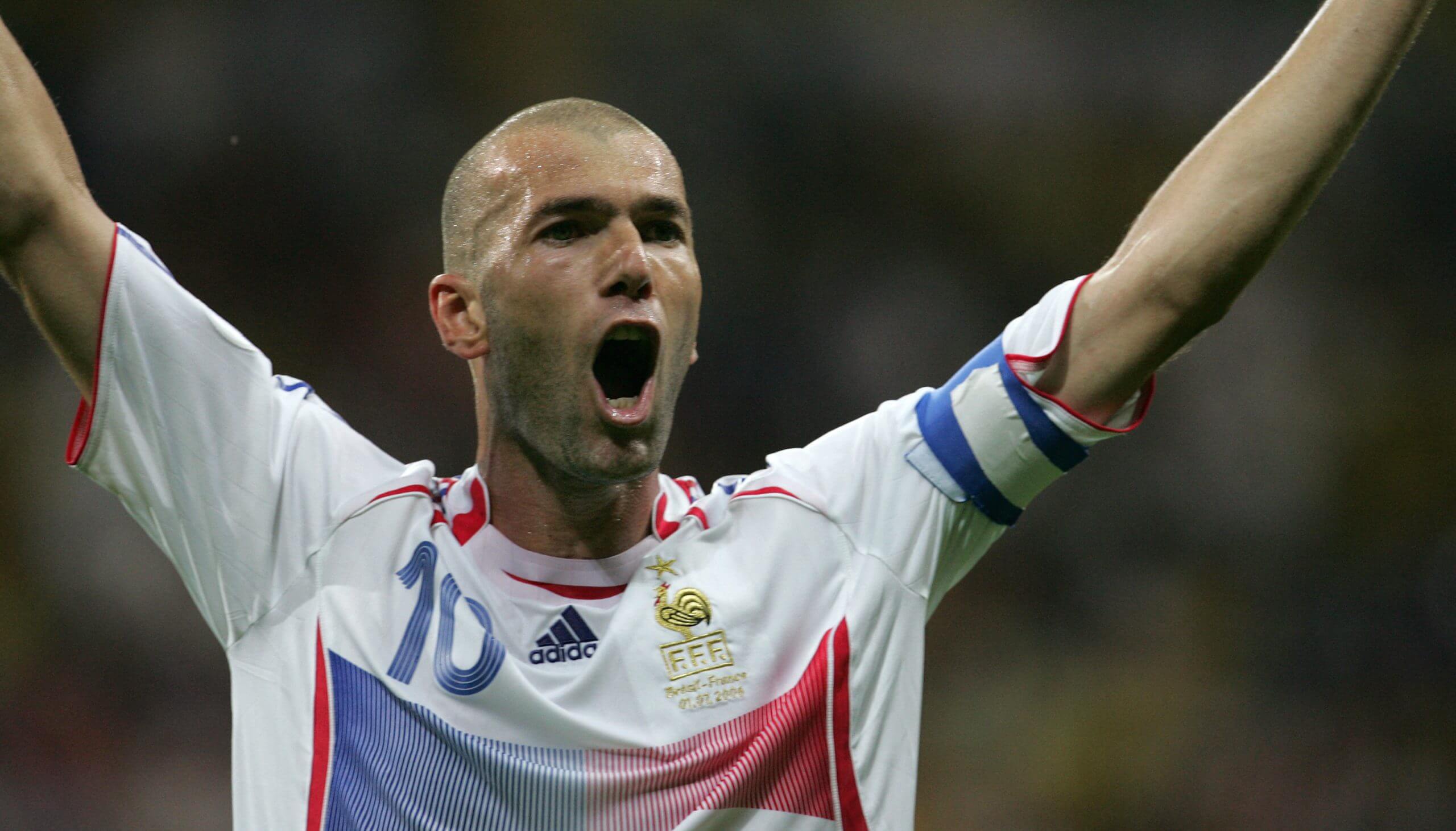 Zinedine Zidane celebrates Thierry Henry's goal against Brazil