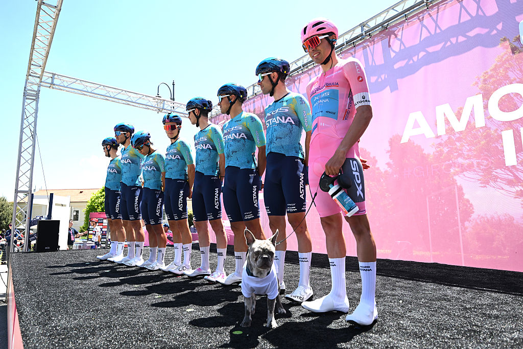 The XDS-Astana team sign on before stage 4 of the Giro d'Italia