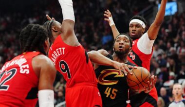 Toronto Raptors leading Cleveland Cavaliers at halftime in elimination Game 6